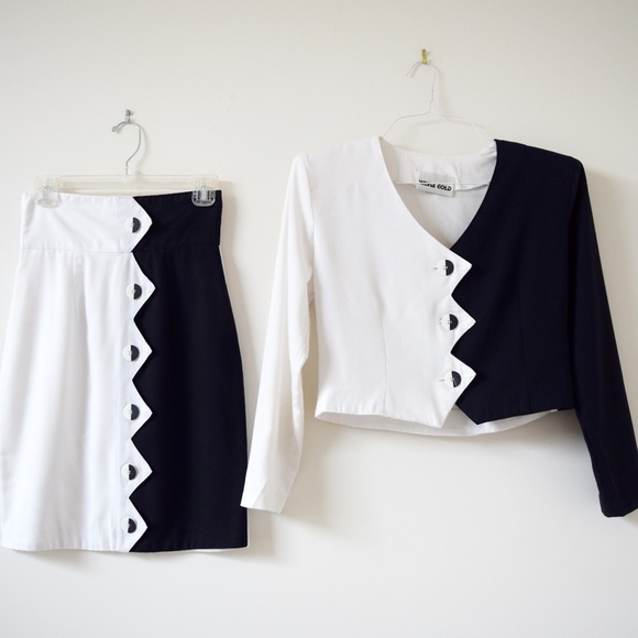 Sulvia Gold Dresses & Skirts - Vintage Yin Yang Blazer Skirt Suit Set